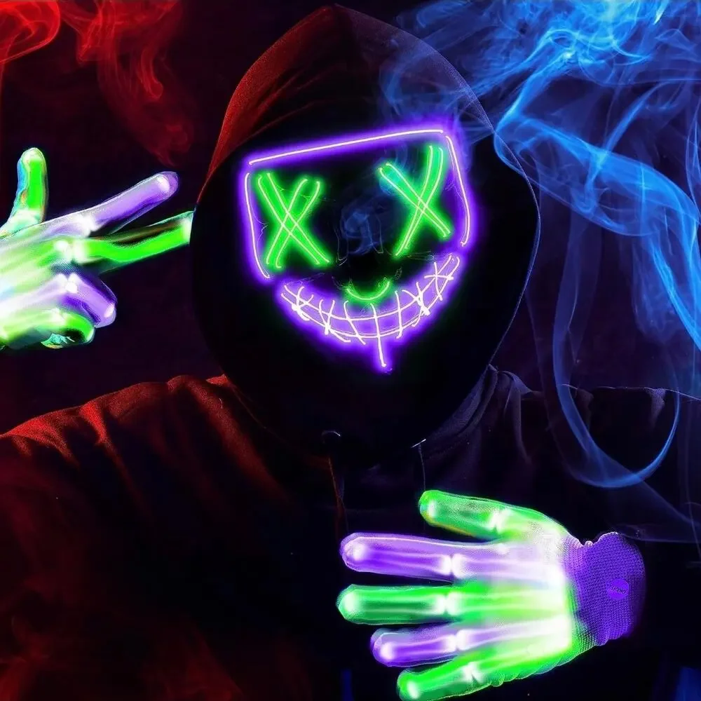 JOYIN Halloween LED Mask & Gloves for Costume Purple & Green 3 Mode Scary s29